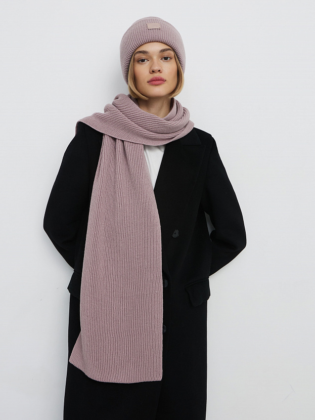 Спейс комплект (шапка+шарф) трикотажный (розовато-серый, 56-58)