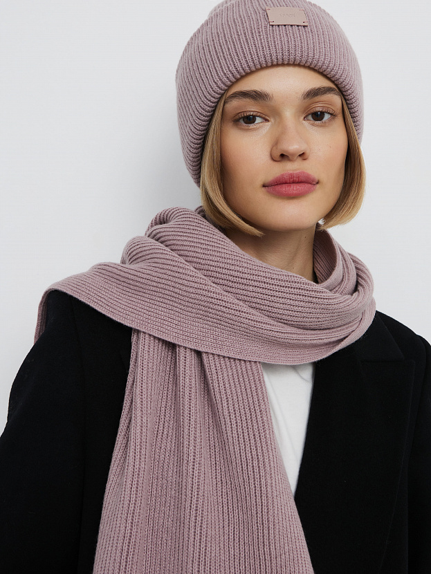 Спейс комплект (шапка+шарф) трикотажный (розовато-серый, 56-58)