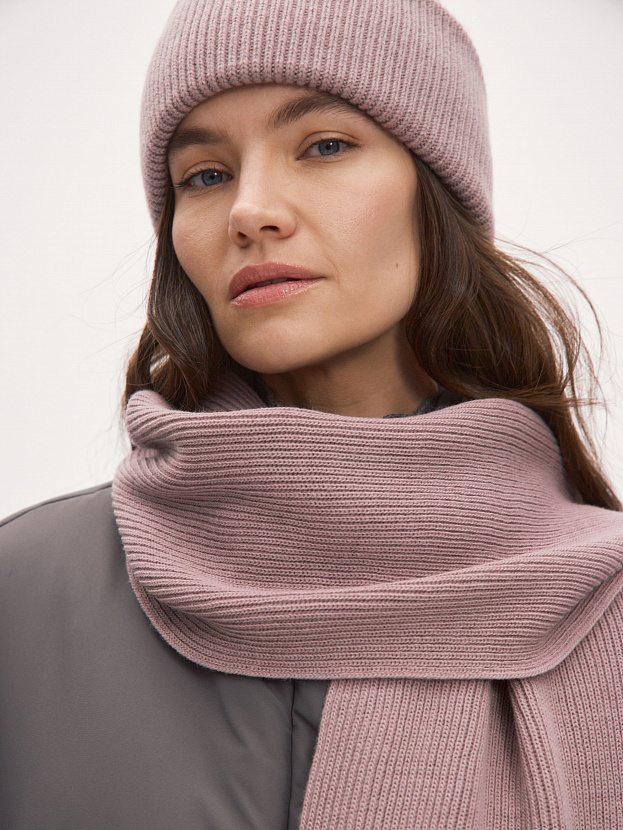 Ботаника комплект (шапка+шарф) трикотажный (розовато-серый, 56-58)