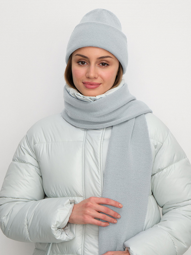 Квартет комплект (шапка+шарф) трикотажный (св.серый, 56-58)
