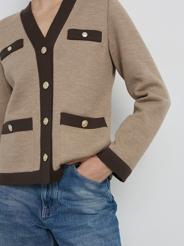 Гамма кардиган трикотажный (бежевый меланж/кофейный, 44-46)