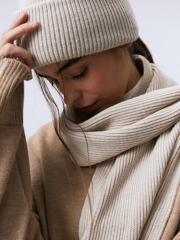 Ботаника комплект (шапка+шарф) трикотажный (светло-песочный, 56-58)