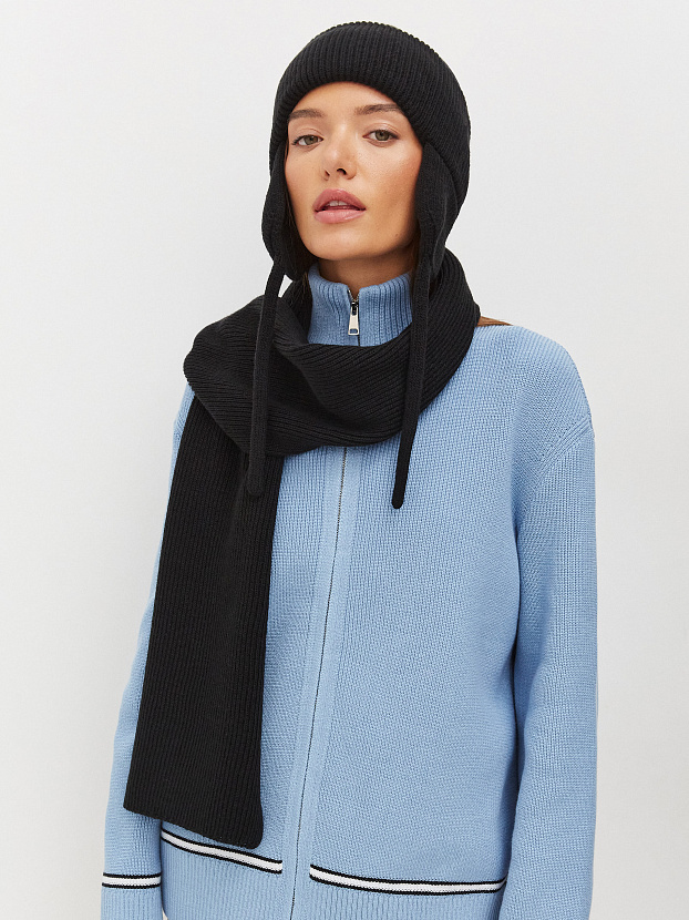 Айсберг комплект (шапка+ шарф) трикотажный (черный, 56-58)