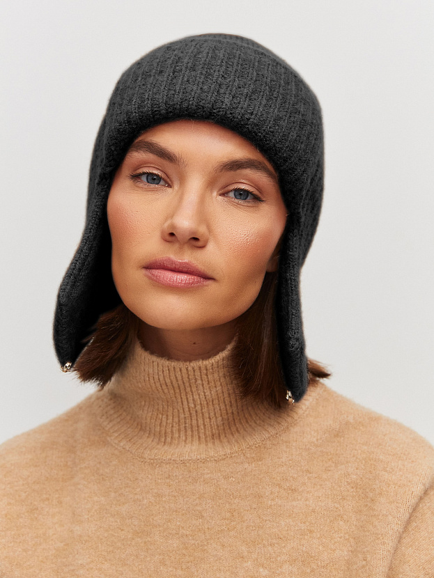 Онтарио шапка-ушанка трикотажная (черный, 56-58)