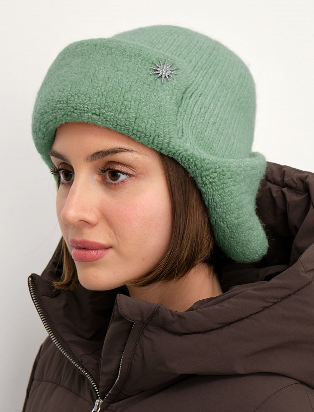 Стокгольм шапка-ушанка трикотажная (св.зеленый, 56-58)