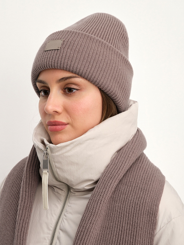 Спейс комплект (шапка+шарф) трикотажный (кофе, 56-58)