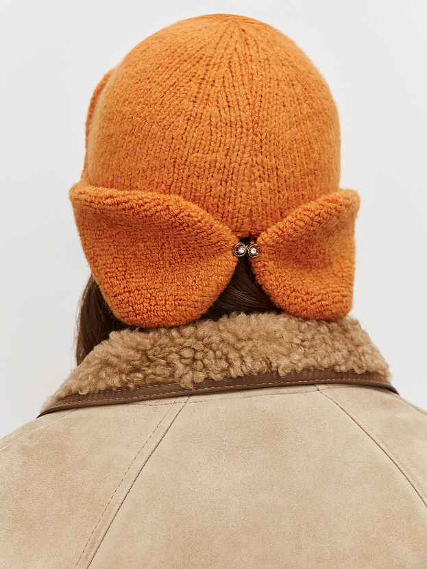 Стокгольм шапка-ушанка трикотажная (оранжевый, 56-58)