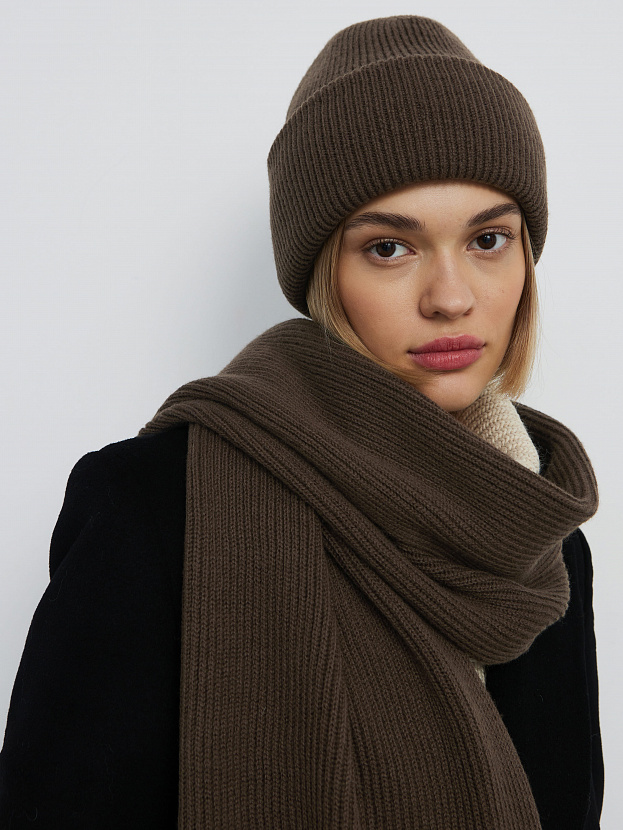 Ботаника комплект (шапка+шарф) трикотажный (коричневый, 56-58)
