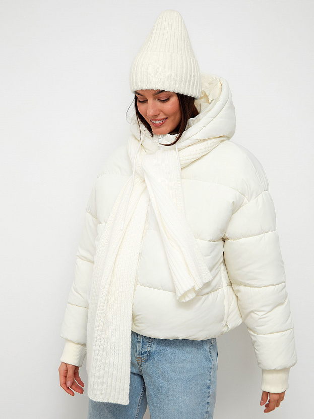 Нуга комплект (шапка+ шарф) трикотажный (белый)