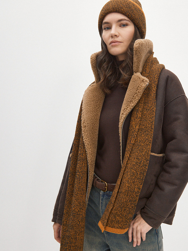 Бредли комплект (шапка+шарф) трикотажный (оранжевый/т.серый)