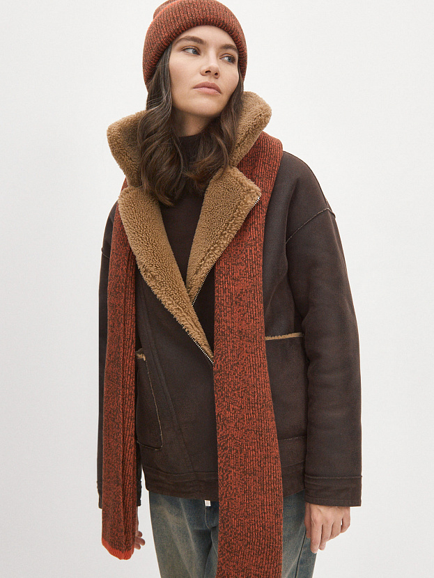 Бредли комплект (шапка+шарф) трикотажный (терракот/коричневый)