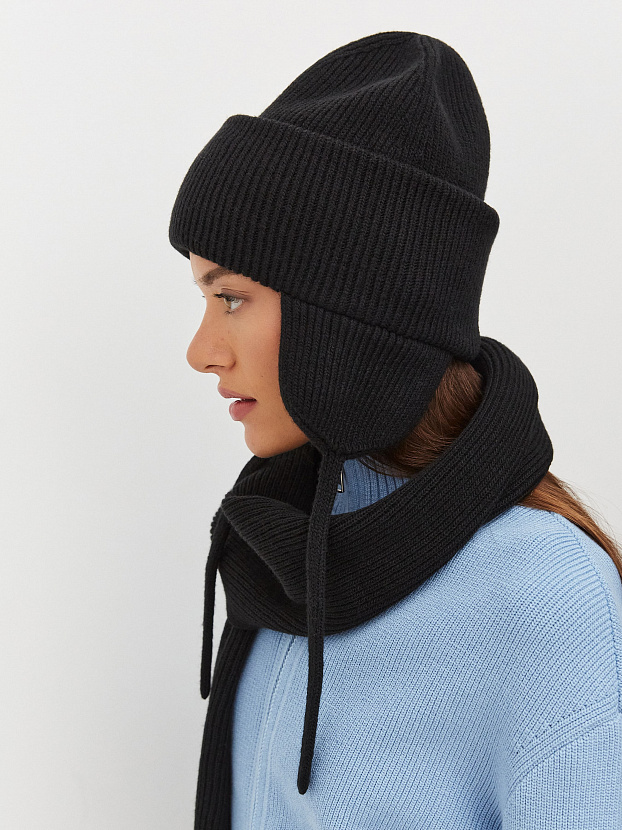 Айсберг комплект (шапка+ шарф) трикотажный (черный, 56-58)