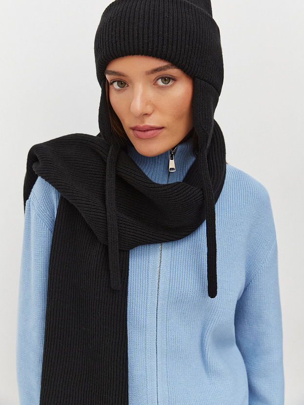Айсберг комплект (шапка+ шарф) трикотажный (черный, 56-58)