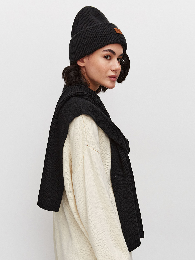 Спейс комплект (шапка+шарф) трикотажный (черный/терракот, 56-58)