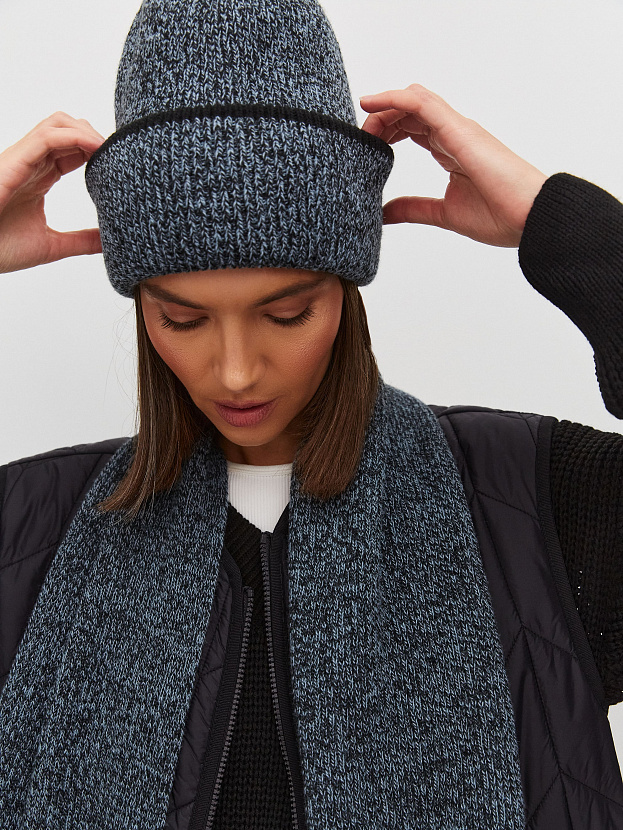Бредли комплект (шапка+шарф) трикотажный (черный/голубой)