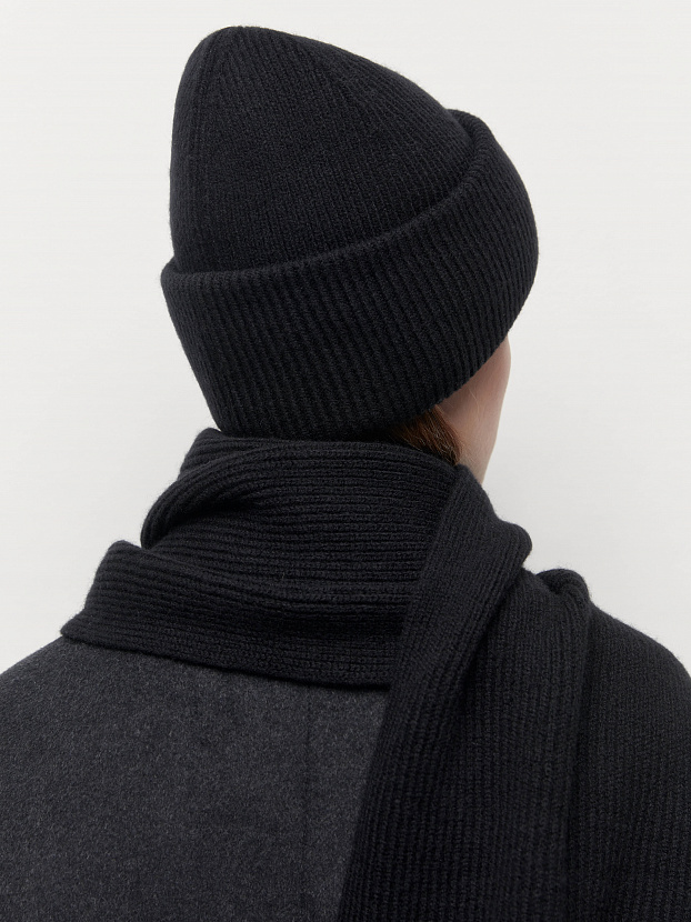 Спейс комплект (шапка+шарф) трикотажный (черный, 56-58)