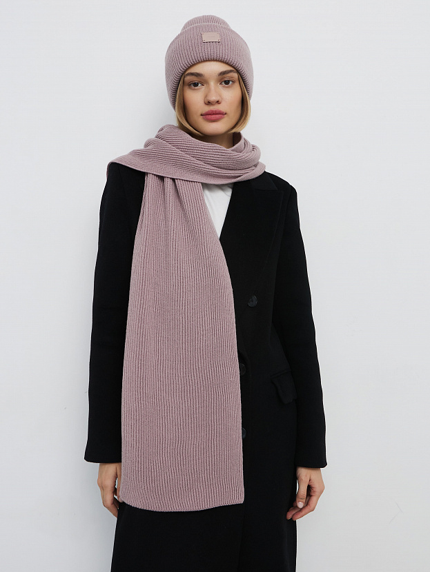 Спейс комплект (шапка+шарф) трикотажный (розовато-серый, 56-58)