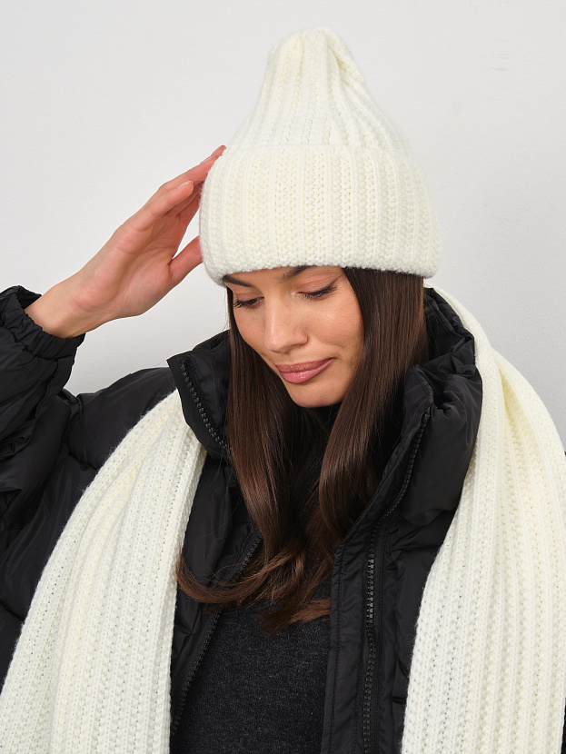 Черри комплект (шапка+ шарф) трикотажный (белый, 56-58)