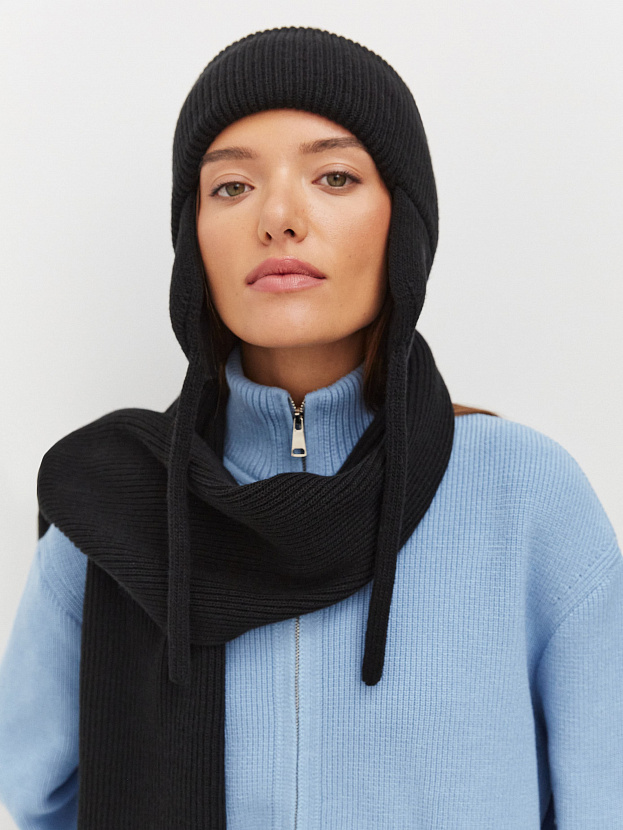 Айсберг комплект (шапка+ шарф) трикотажный (черный, 56-58)