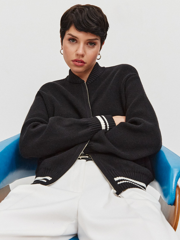 Эльба джемпер (бомбер) трикотажный (черный/белый, 44-46)