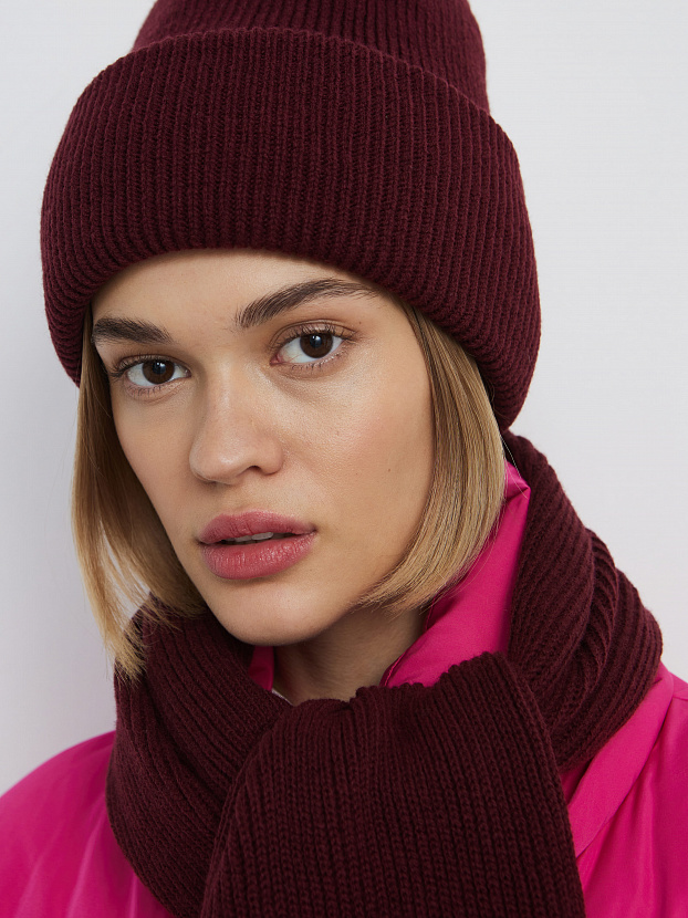 Ботаника комплект (шапка+шарф) трикотажный (бордовый, 56-58)