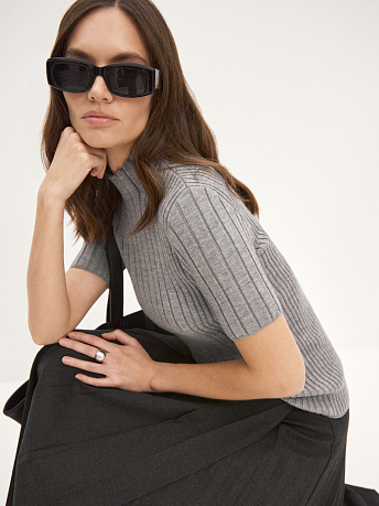 Водолазка из шерсти мериноса и вискозы с коротким рукавом Дайси