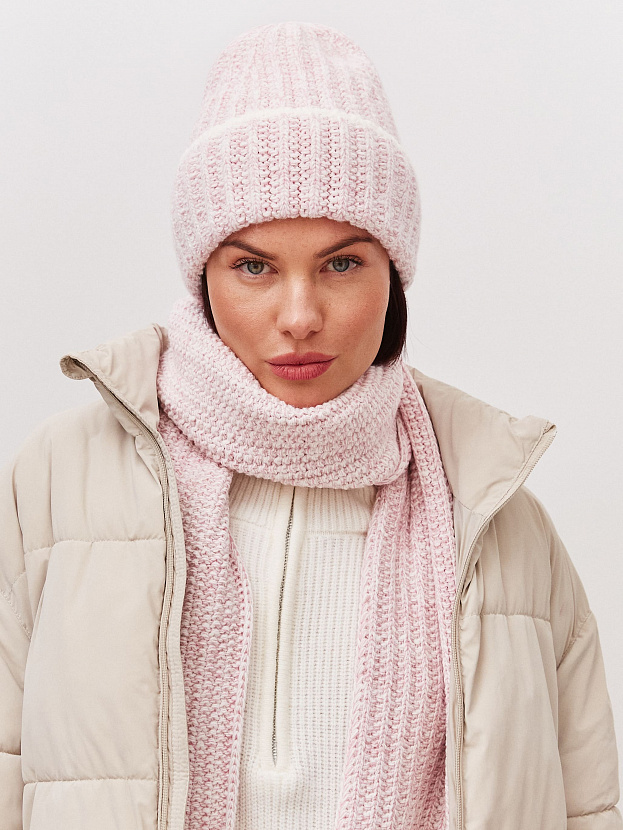 Черри комплект (шапка+ шарф) трикотажный (белый/пудровый, 56-58)