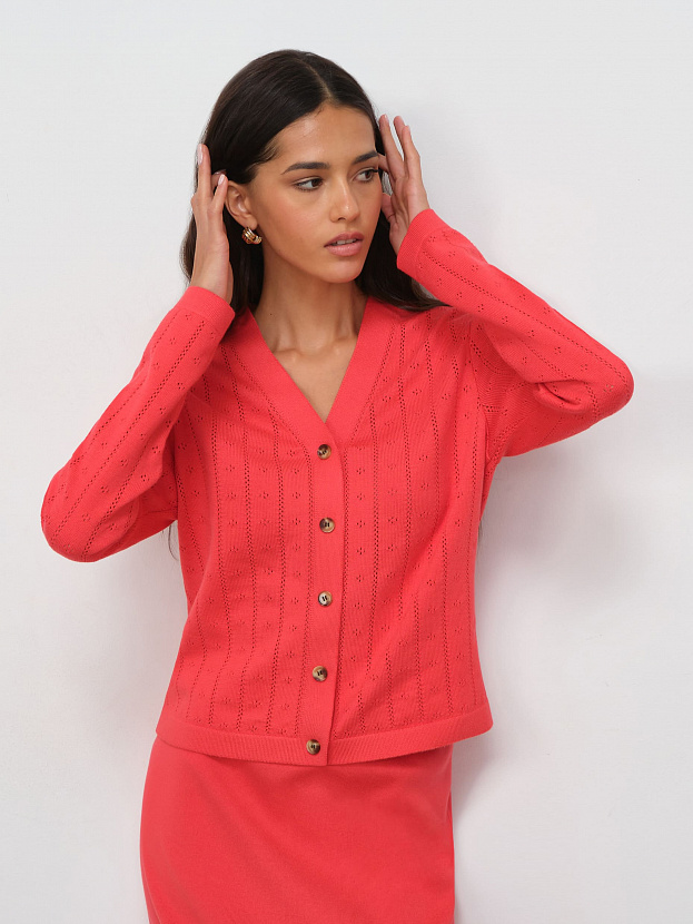 Джеси кардиган трикотажный (глубокий коралловый, 46)