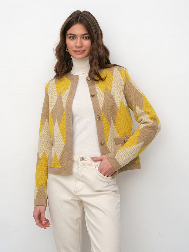 Скай жакет трикотажный (бежевый меланж/охра, 44-46)