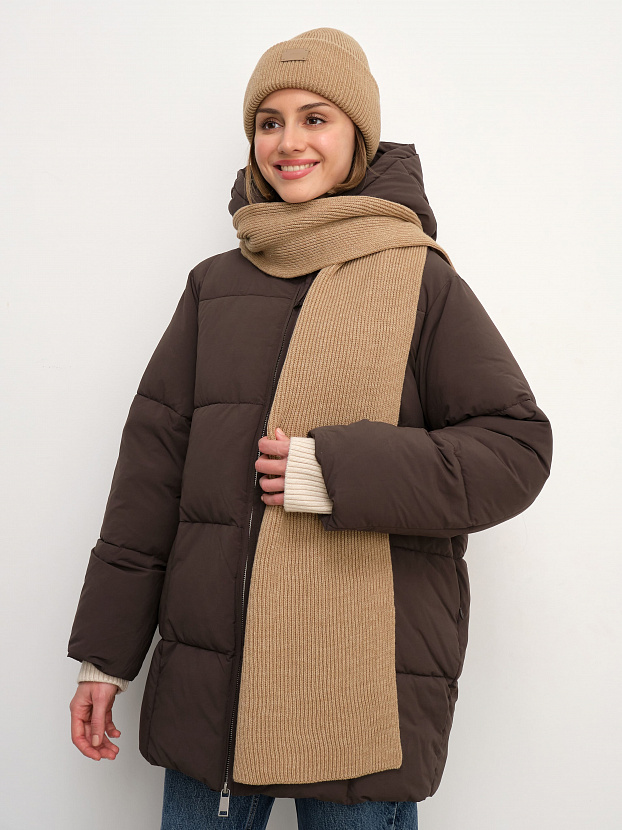 Спейс комплект (шапка+шарф) трикотажный (бежевый, 56-58)