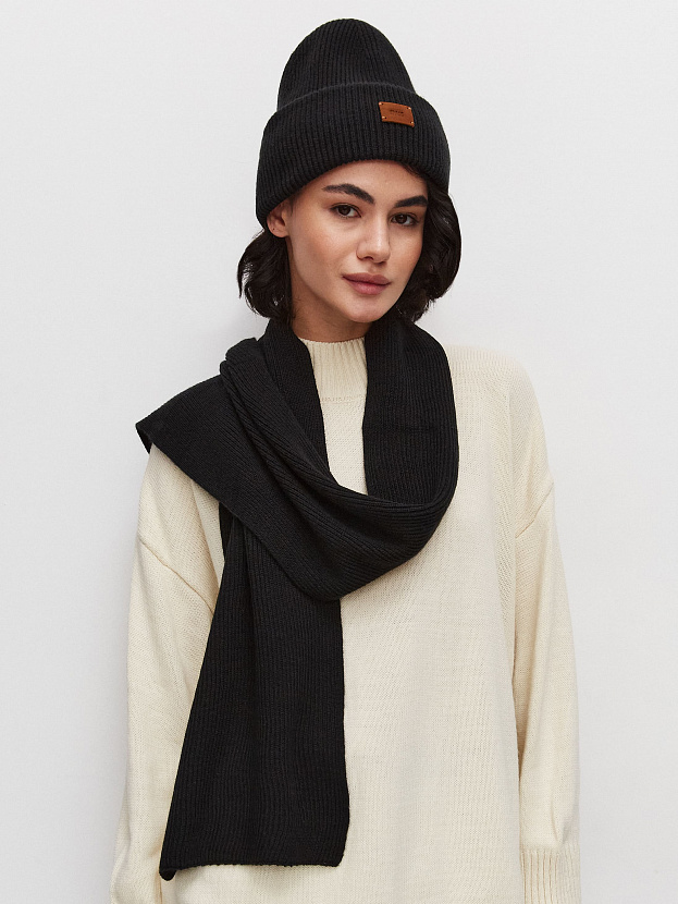 Спейс комплект (шапка+шарф) трикотажный (черный/терракот, 56-58)