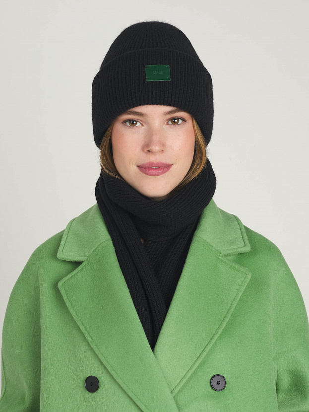 Спейс комплект (шапка+шарф) трикотажный (черный/ярко-зеленый, 56-58)