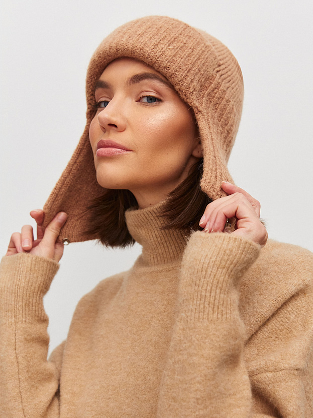 Онтарио шапка-ушанка трикотажная (кофейный, 56-58)