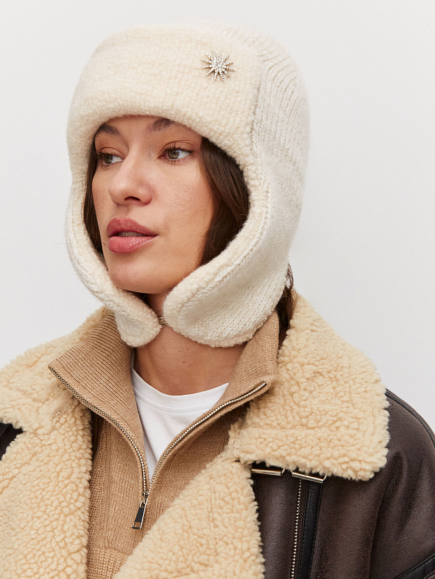 Стокгольм шапка-ушанка трикотажная (молочный/св.песочный, 56-58)