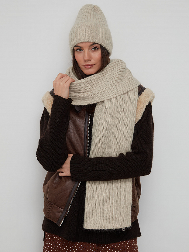 Нуга комплект (шапка+ шарф) трикотажный (песочный)