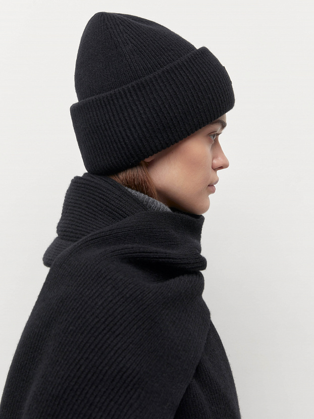 Спейс комплект (шапка+шарф) трикотажный (черный, 56-58)