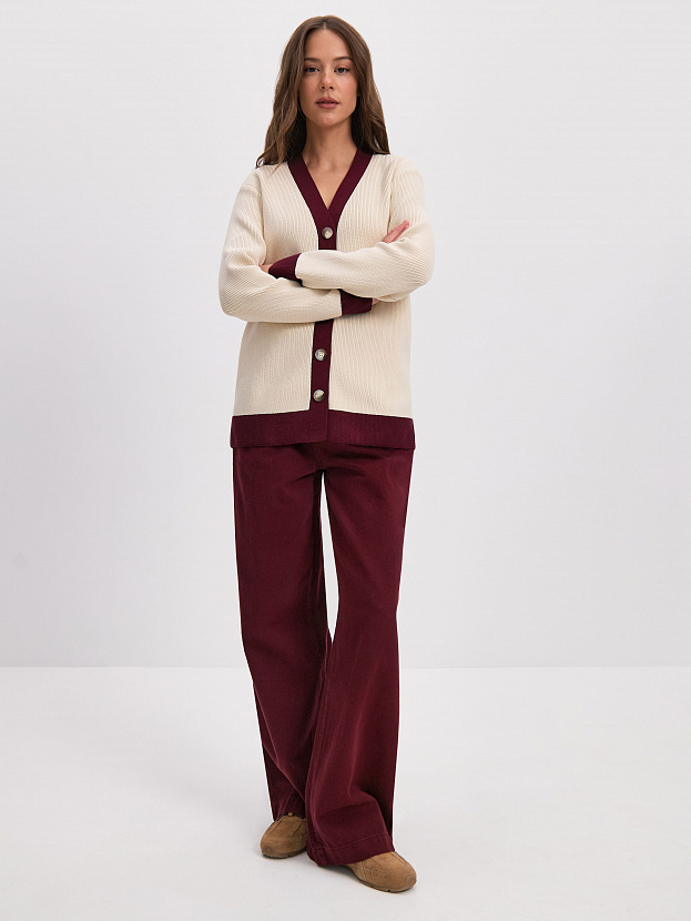 Родос кардиган трикотажный (кремовый/бордо, 44-46)